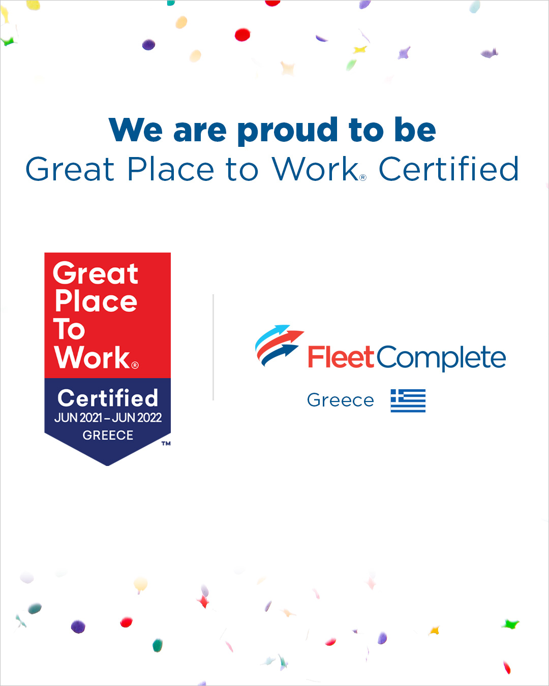 Company is certified Great Place To Work® Fleet Complete Greece